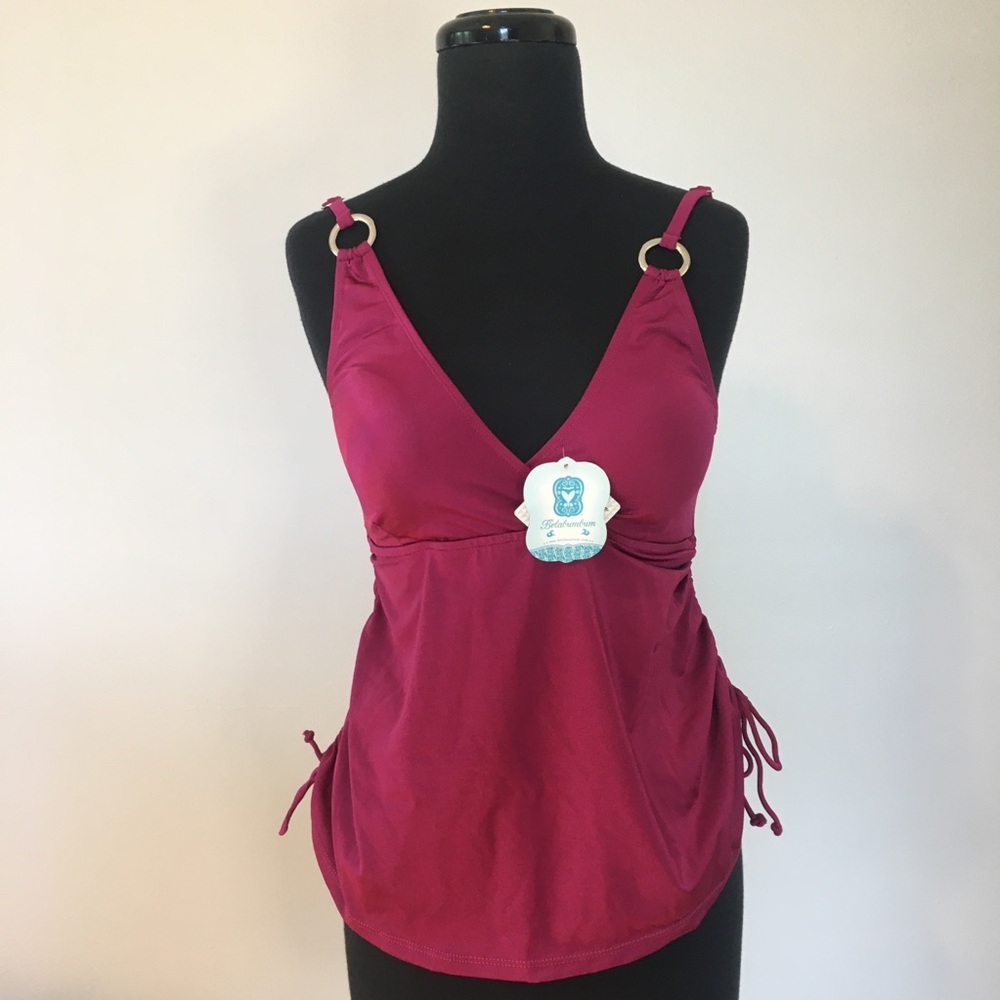 NWT Belabumbum Ruched Side Tankini Top in Burgundy, S